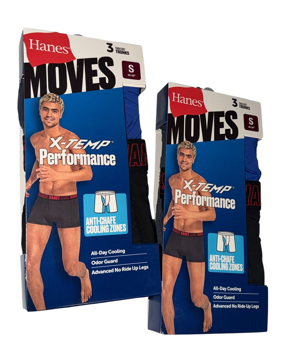 2 Pack-Hanes Moves X-Temp Men’s Performance Trunks 3-Pack | Anti-Chafe Cooling Underwear